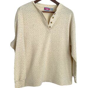 Vintage 90s Cool Blues Henley Thermal Shirt XS Yellow Floral Waffle Knit Top